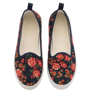 Skyline Women's Floral Memory Foam Slip-On Sneakers in Navy Blue, US Women's 8.5